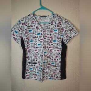 Dog Graphic Print scrub top - Black and White size medium